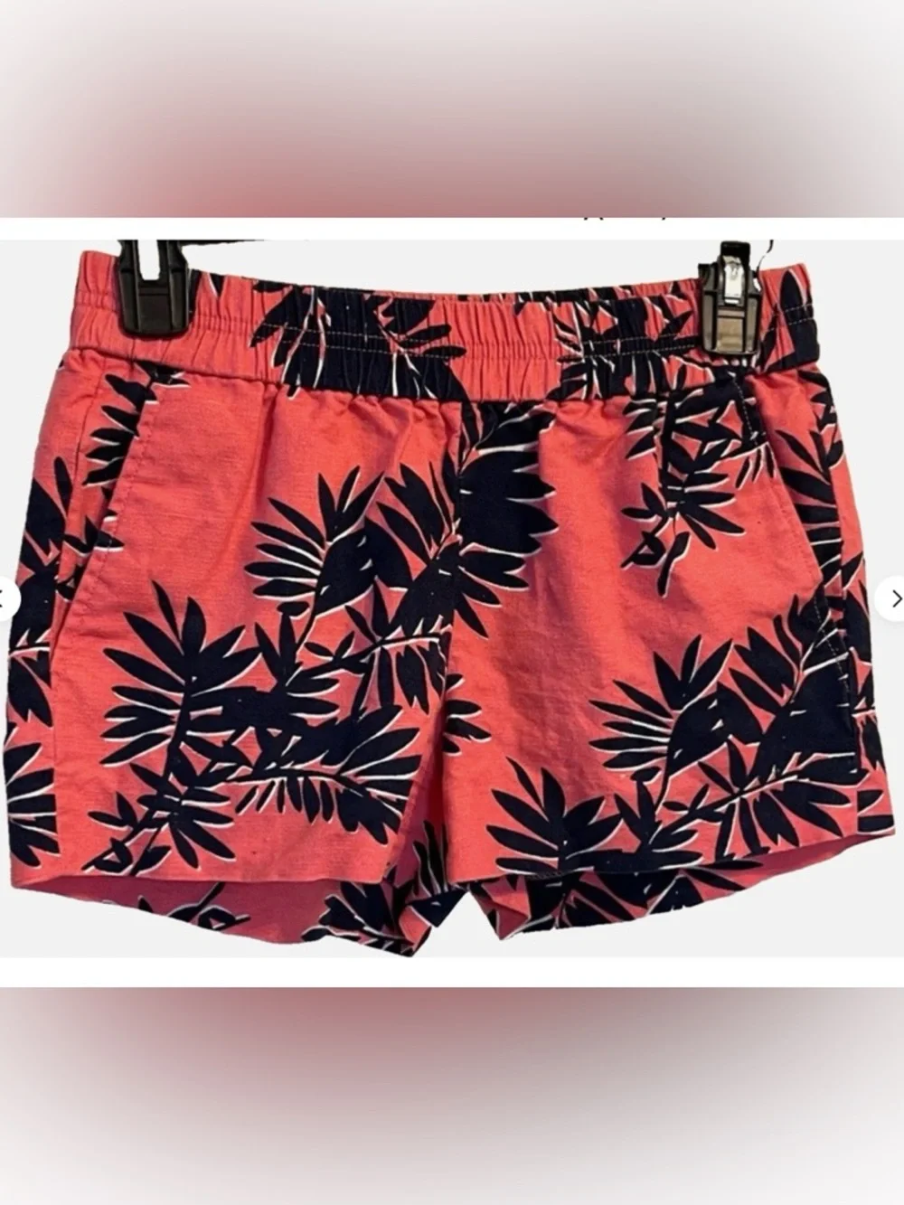 J.Crew Linen Cotton Palm Print Shorts 00 Tropical Beach Resort Pull On